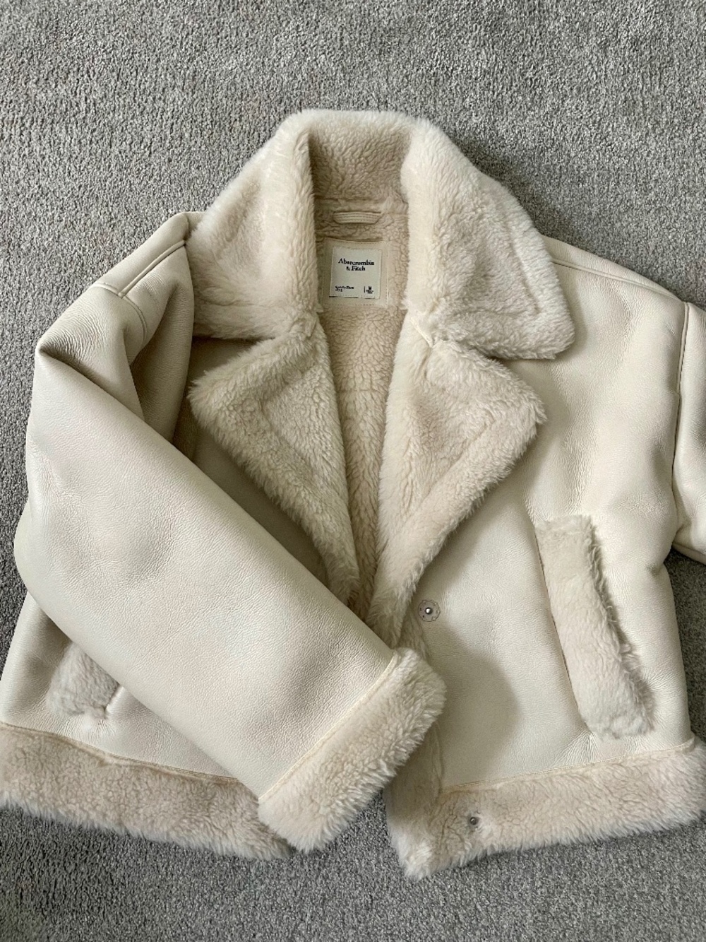 Abercrombie & Fitch Cream Faux Leather Sherpa Lined Coat